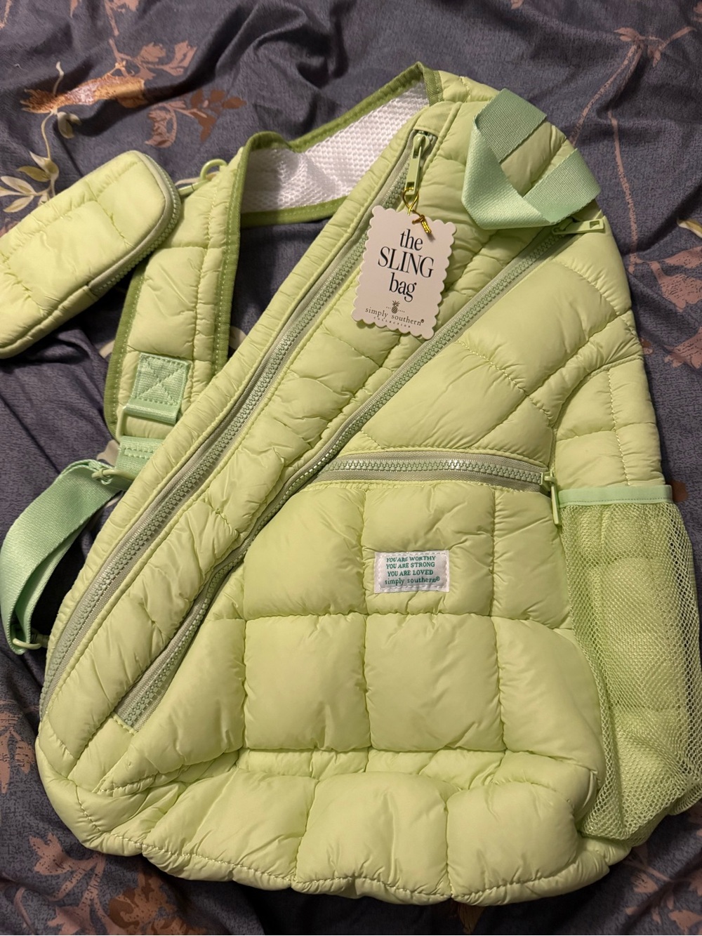 Simply Southern Light Green Puffer Sling Bag